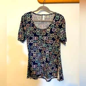LuLaRoe Women's Tunic - Black with Multicolor Pattern